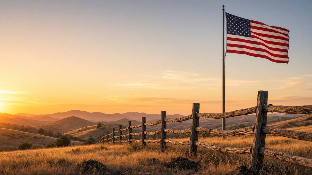 Cedar privacy: cedar privacy fence and an American flag